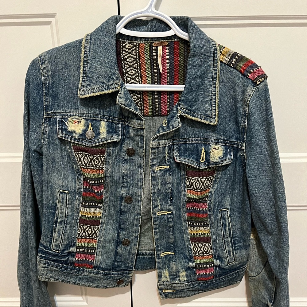 Free People jean jacket with stitching. Size 4